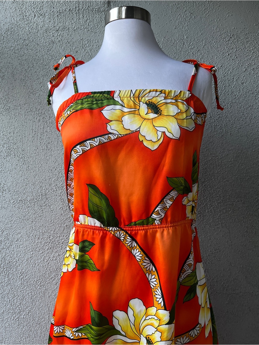Rare Vintage 1970s Hilo Hattie Orange Floral Hawaiian Tiki Resort Sundress Sz XS - Picture 3 of 8